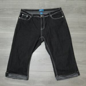DKIN Capri Jeans Women Plus 18W Black Stretch Denim 5 Pocket Side Slit Cuffs